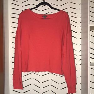 Red cropped top crew neck sweatshirt